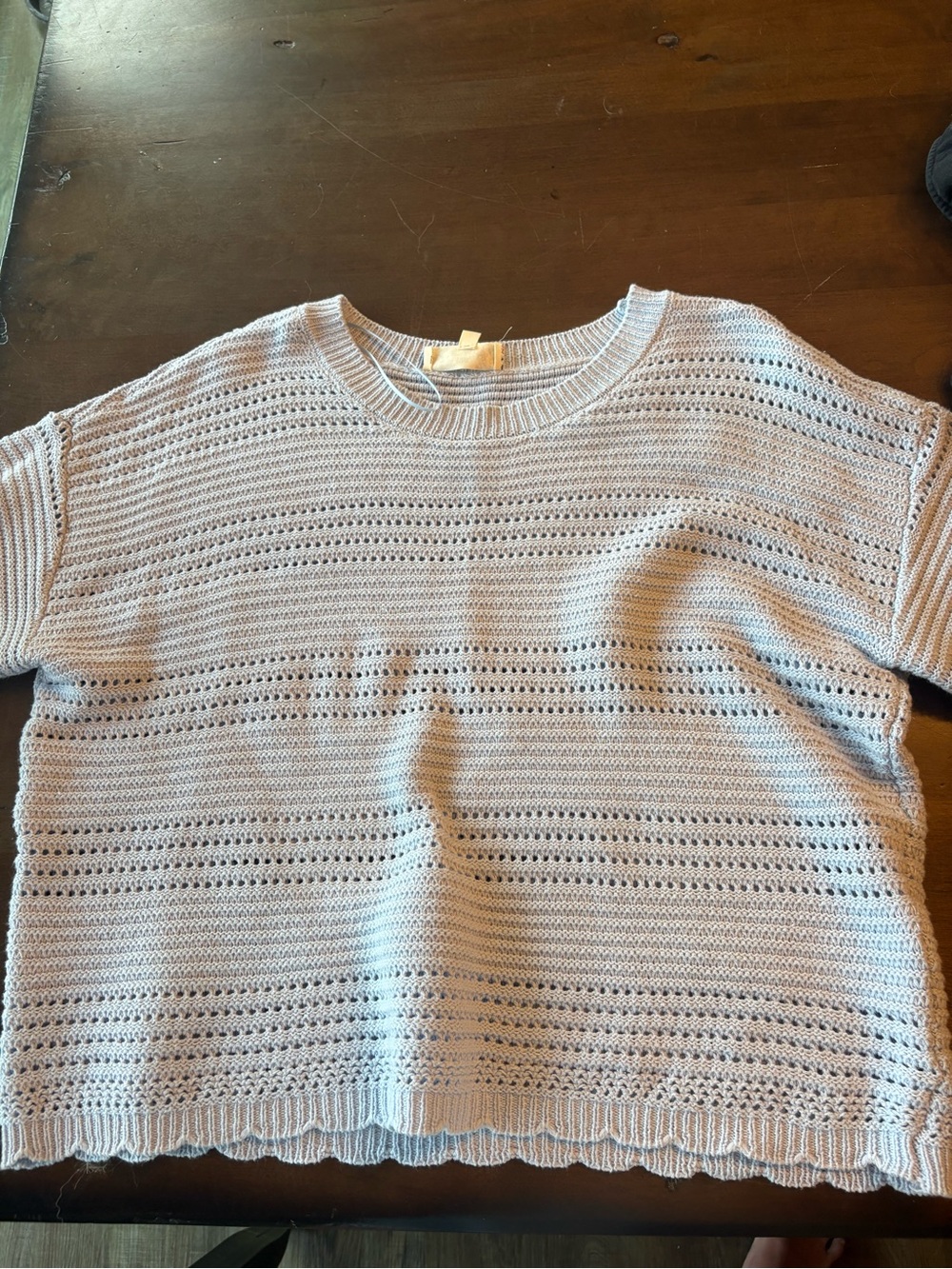 Light Light Blue Open-Knit Crewneck Sweater - Women